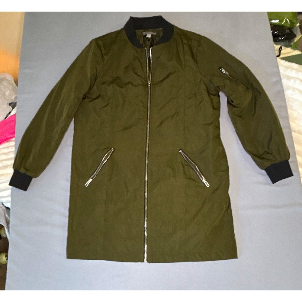 Casting LA Womens Olive Green Longline Bomber Jacket Quilted Lining Size S